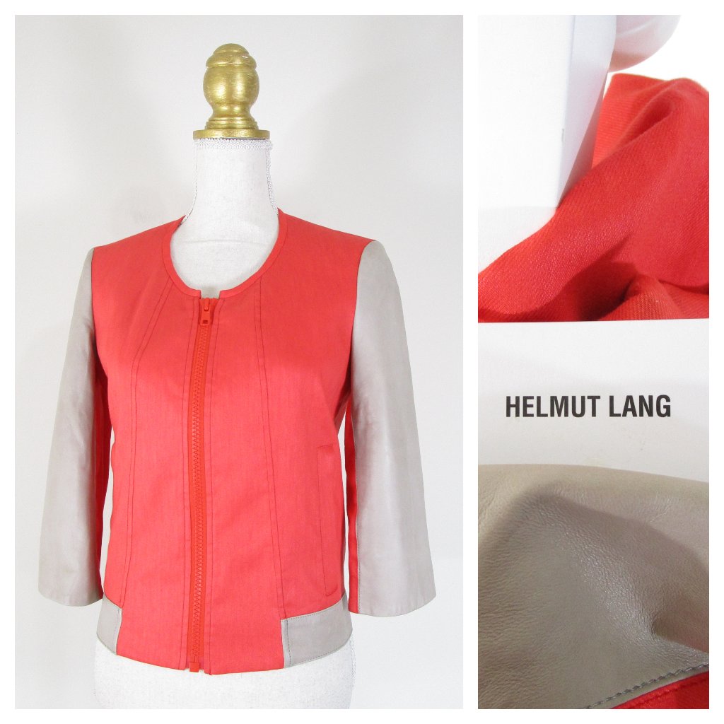 Helmut Lang Womens Glossy Linen Twill Lambskin Bomber Jacket Size S